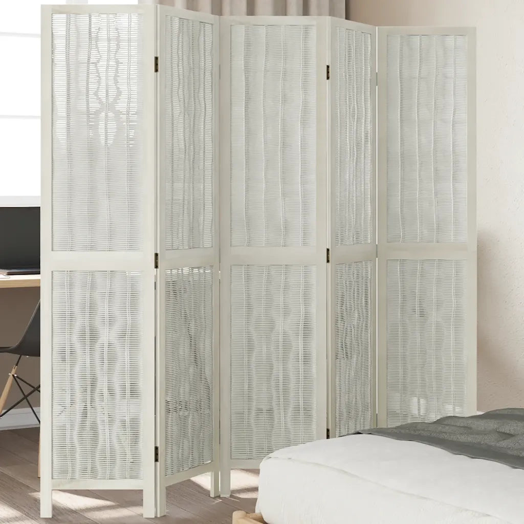 Divisorio Ambienti | Divider per stanze | Paravento 5Pannelli Bianco Legno Massello di Paulownia