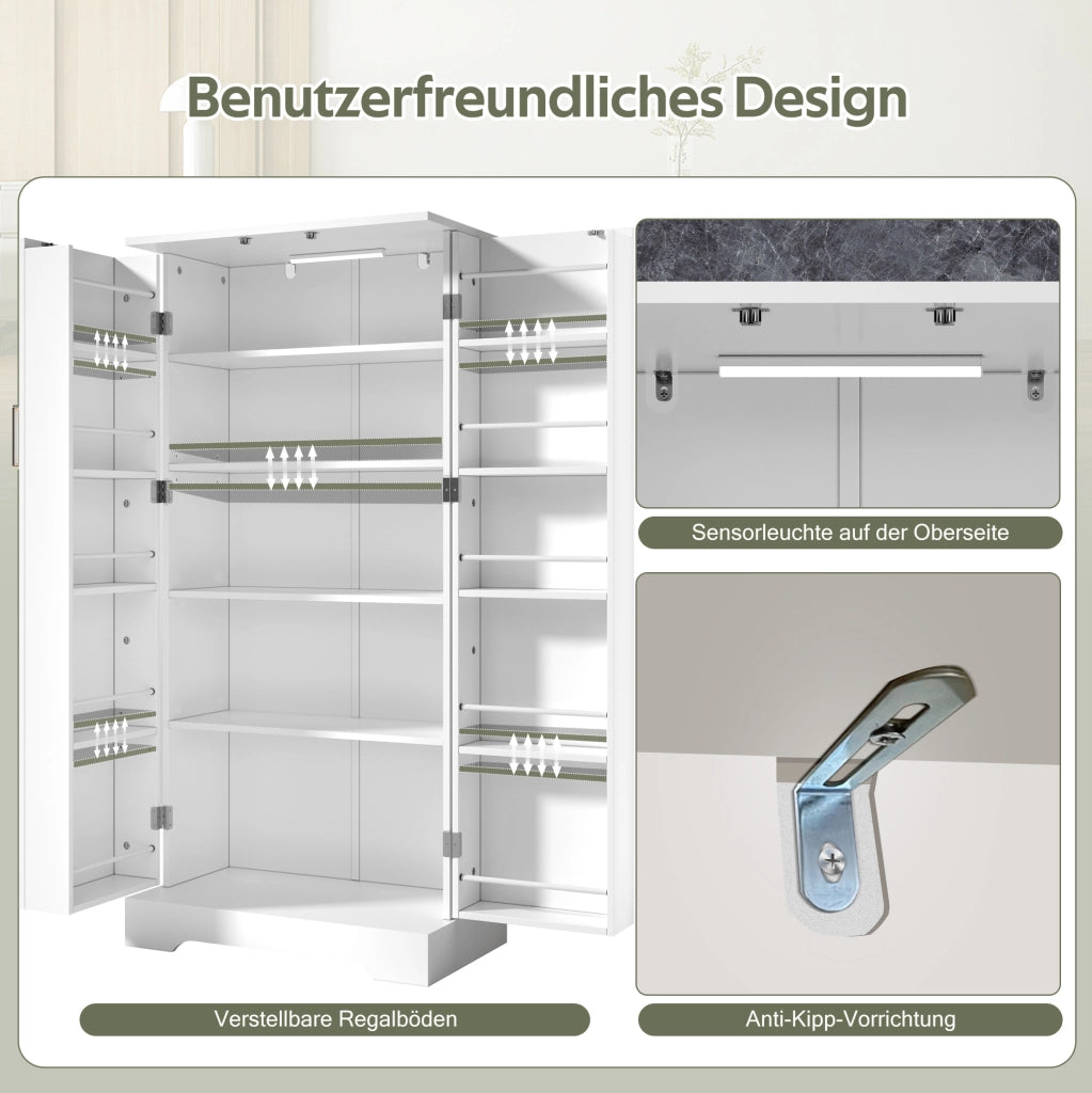 Credenza da cucina bianca salvaspazio con luce LED e ripiani