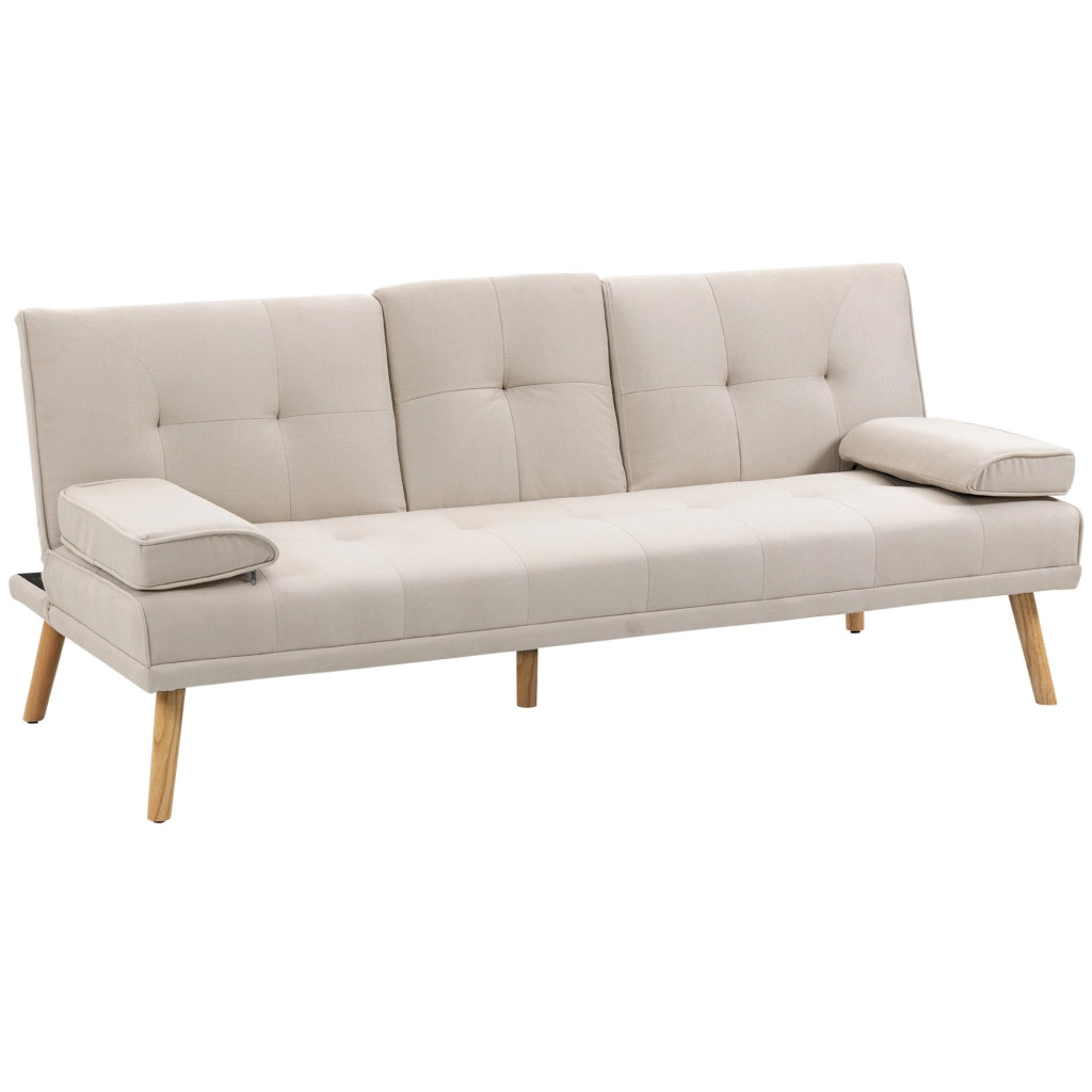 EasyComfort Divano Letto 3 Posti Reclinabile con Rivestimento Effetto Lino e Tavolino a Ribalta, Beige