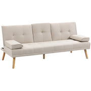 EasyComfort Divano Letto 3 Posti Reclinabile con Rivestimento Effetto Lino e Tavolino a Ribalta, Beige