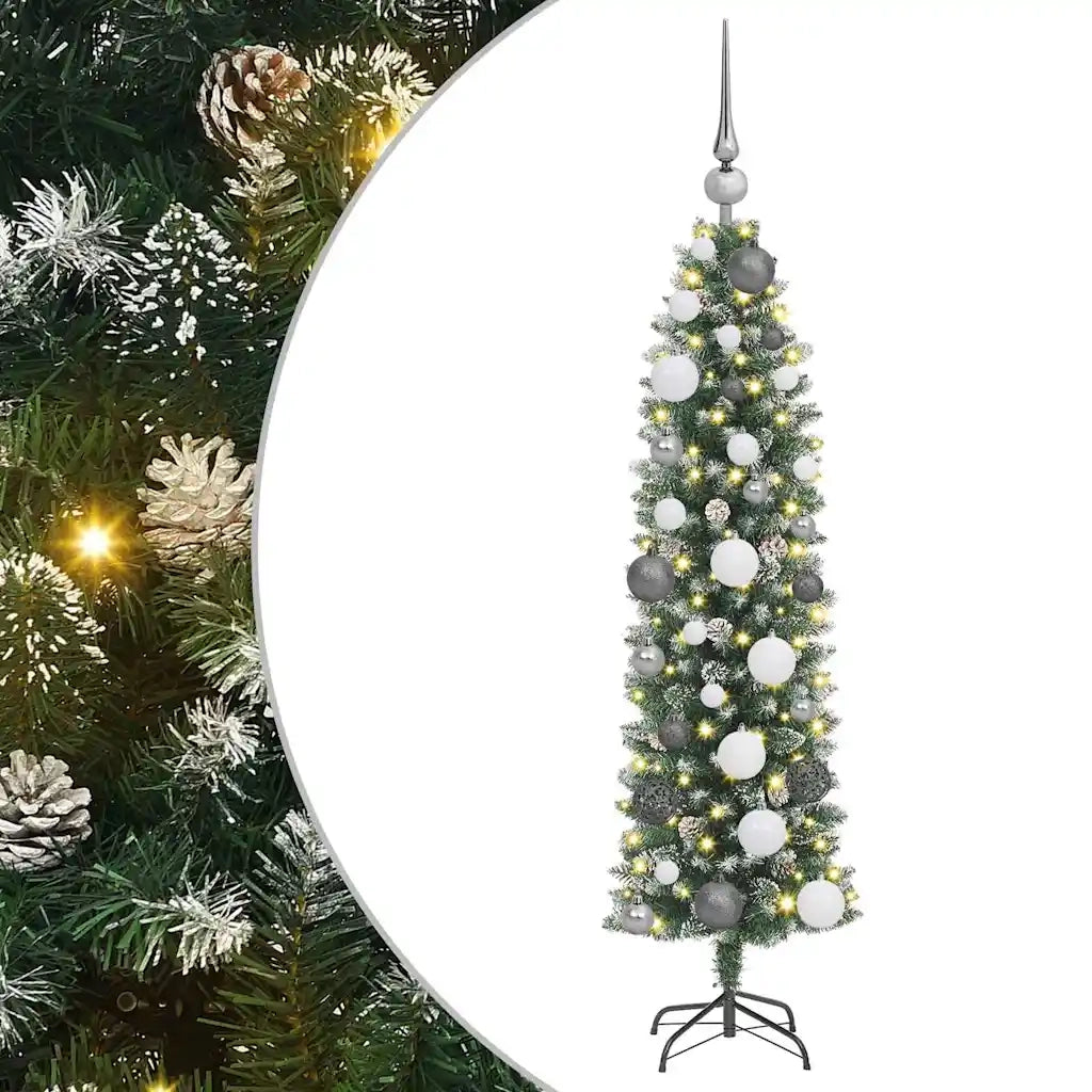 Albero di Natale Artificiale Sottile Verde e Bianco 120 cm 3395268