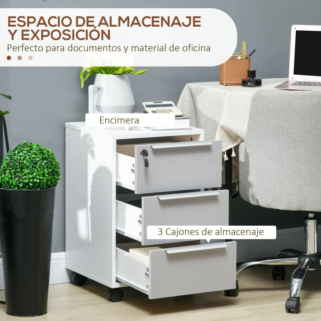 Cassettiera con Ruote 3 Cassetti ¨C Zephmum ¨C Bianco Grigio 40x40x63.5 cm