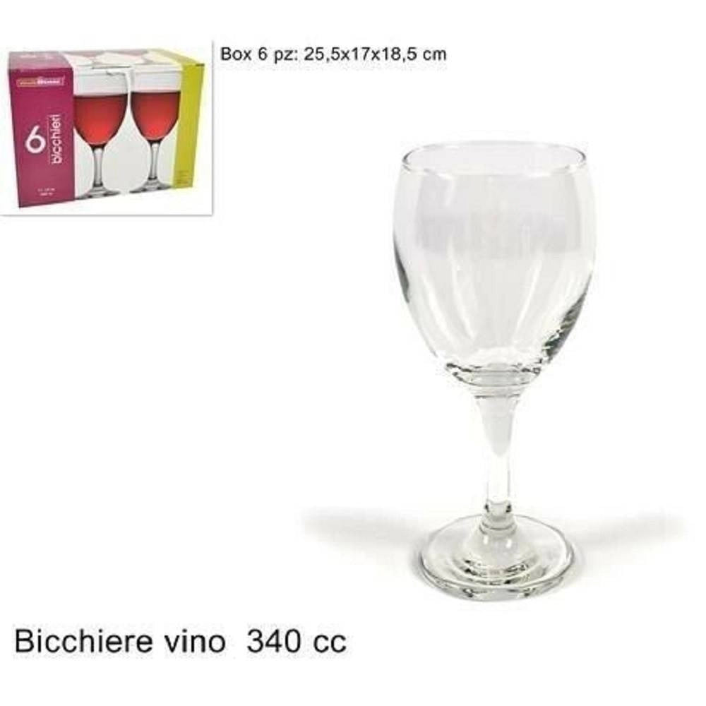 Trade Shop - Set Servizio Da 6 Calici Bicchieri In Vetro Da 340cc Per Vino Acqua Economici -
