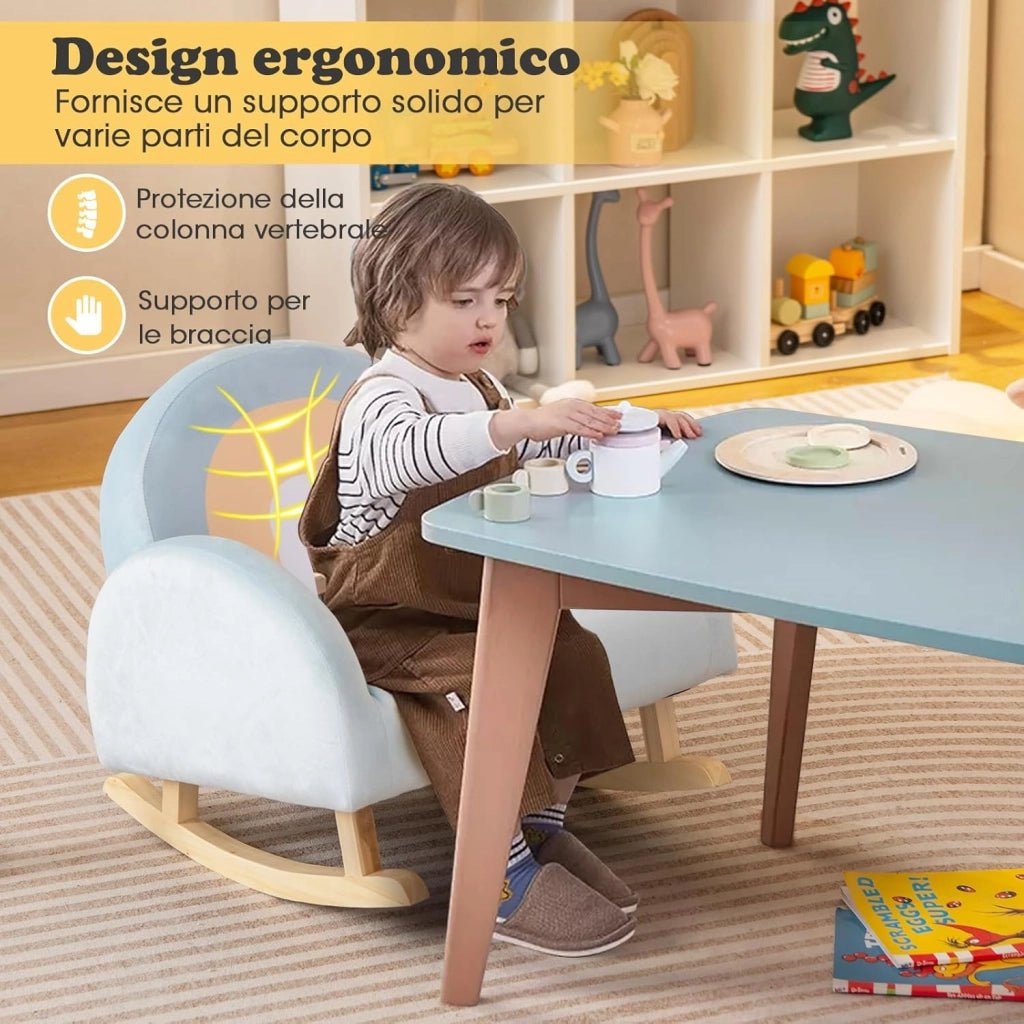 Sedia a Dondolo per Bambini in Legno, Poltrona Imbottita per Bambini con Rivestimento in Velluto Morbido, Design Antiribaltamento, per Camera da Letto, Soggiorno