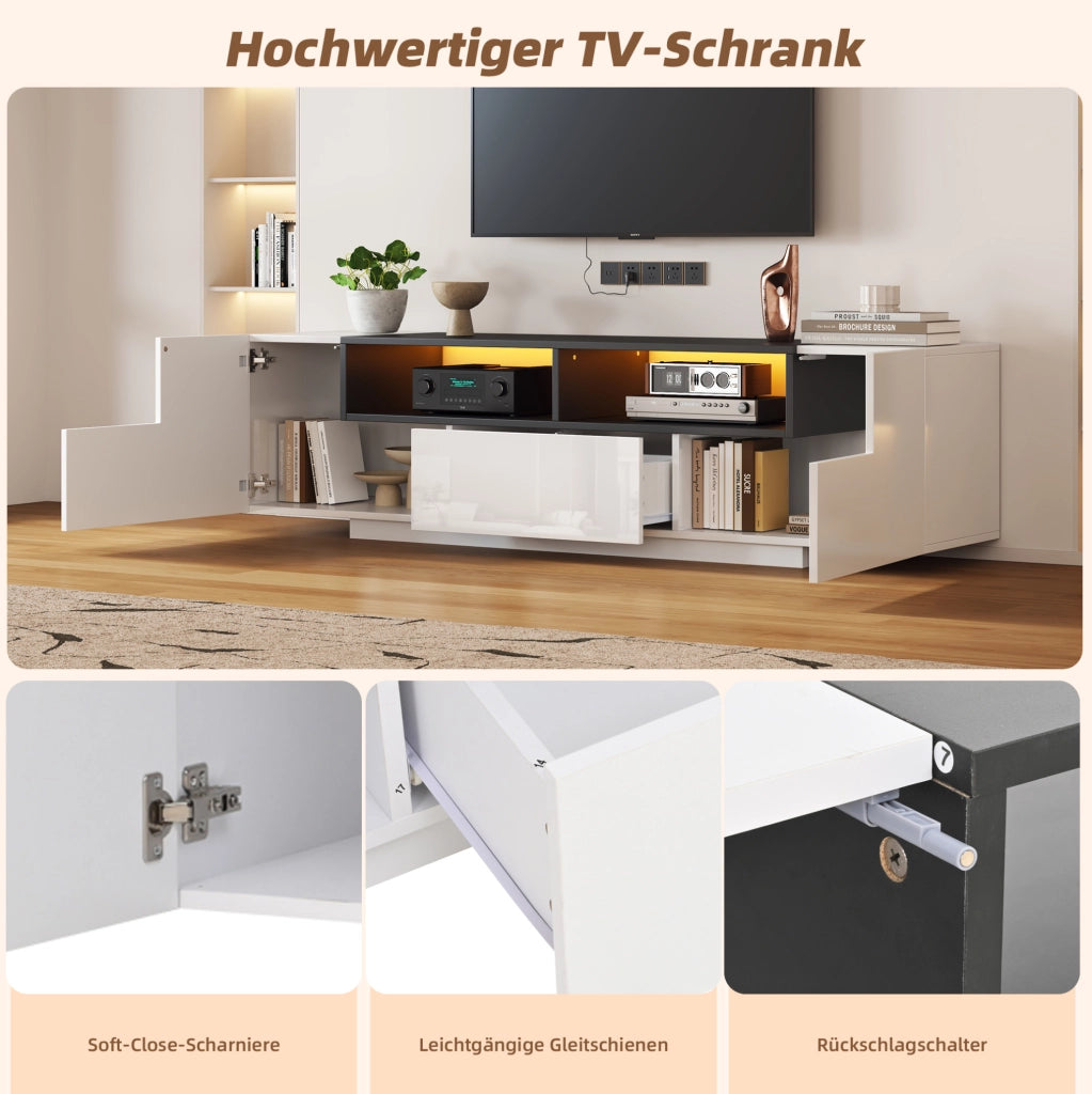 Mobile TV bianco lucido con LED, 180 x 40 x 48 cm
