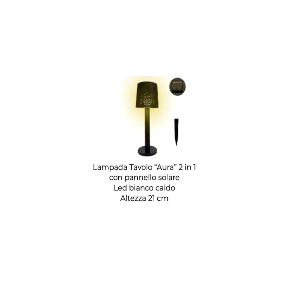 LAMPADA DA TAVOLO AURA 2 IN 1 SOLARE LED BIANCO CALDO PER GIARDINO TERRAZZO