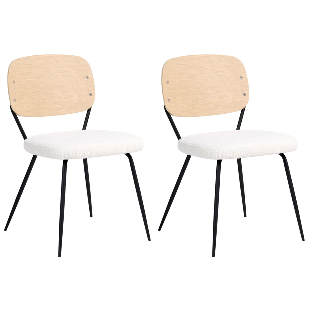 Set di 2 sedie da pranzo bianco sporco con gambe in ferro nero senza braccioli e cappucci protettivi Design moderno e minimalista Sala da pranzo