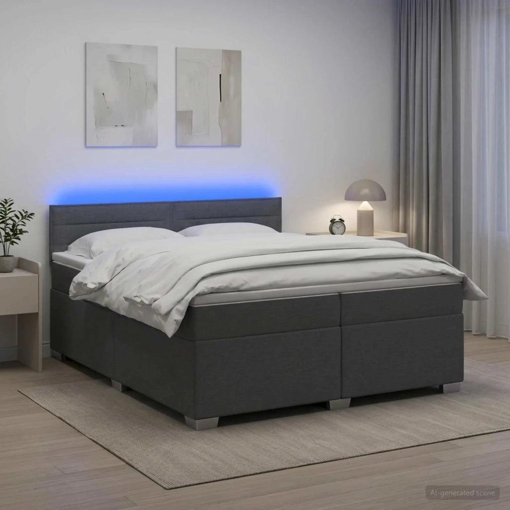 Letto con Box Spring, Materasso e LED Grigio Scuro 200 x 200 cm 3452016