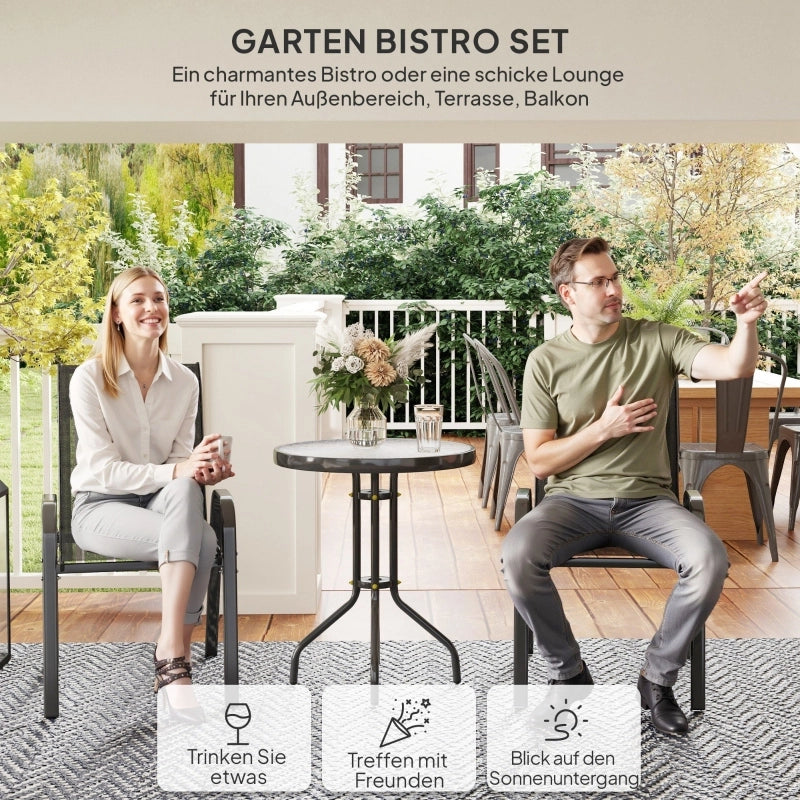 Set Bistrot 3 Pezzi da Giardino ¨C MINIMAL ¨C Tavolo in Vetro e Sedie Impilabili Nero