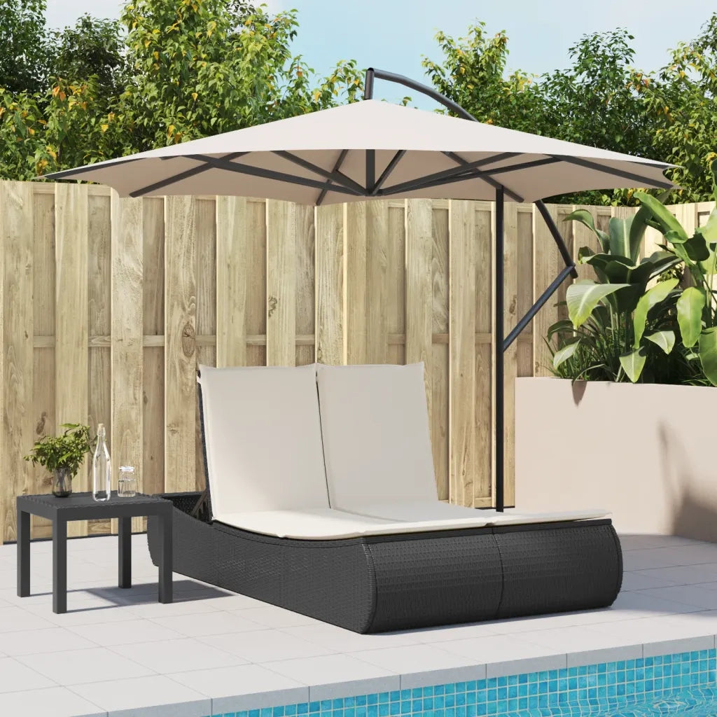 Lettino Prendisole | Sdraio da giardino | Lettino da sole Doppio con Cuscini Nero in Polyrattan