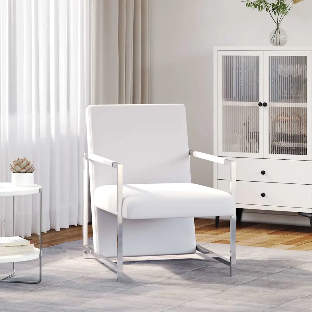 Divano Sedia-Poltrona con Gambe Cromate Bianca in Similpelle