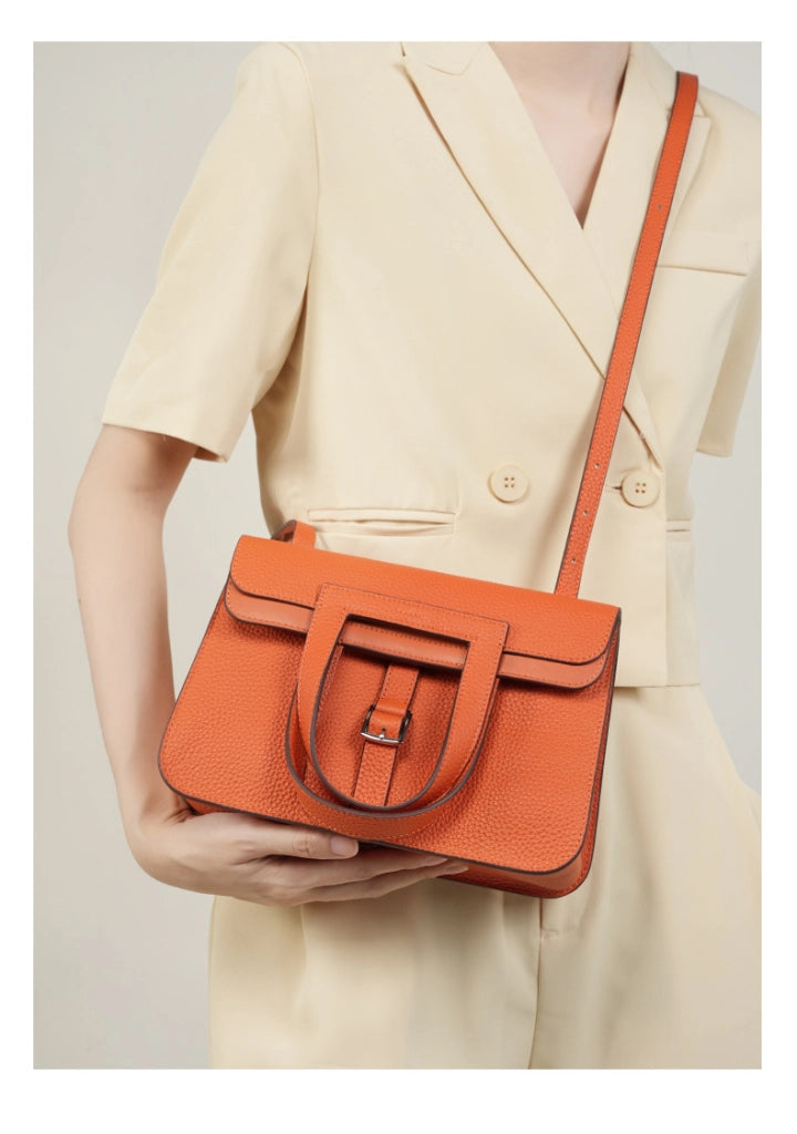 Borsa a mano casual da donna in vera pelle arancione
