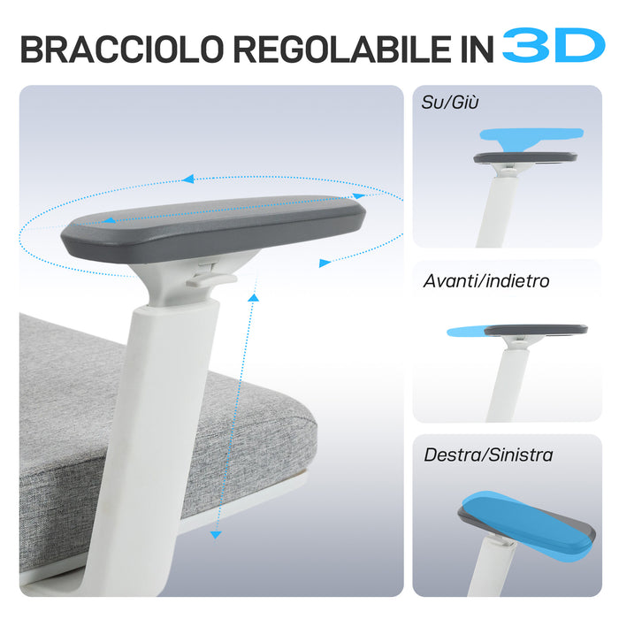Sedia da Ufficio Ergonomica e Traspirante 64,5x62,5x112-122 cm con Supporto Lombare Dinamico 4D Multicolore