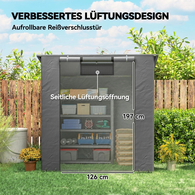 Tenda impermeabile da garage portatile 1;9x1;2m con porta a cerniera arrotolata finestra di ventilazione grigio scuro