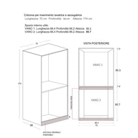Mobile Lavanderia a Colonna per Lavatrice e Asciugatrice Senza Ante 70x70x174A cm in Nobilitato Unika Grigio Cemento