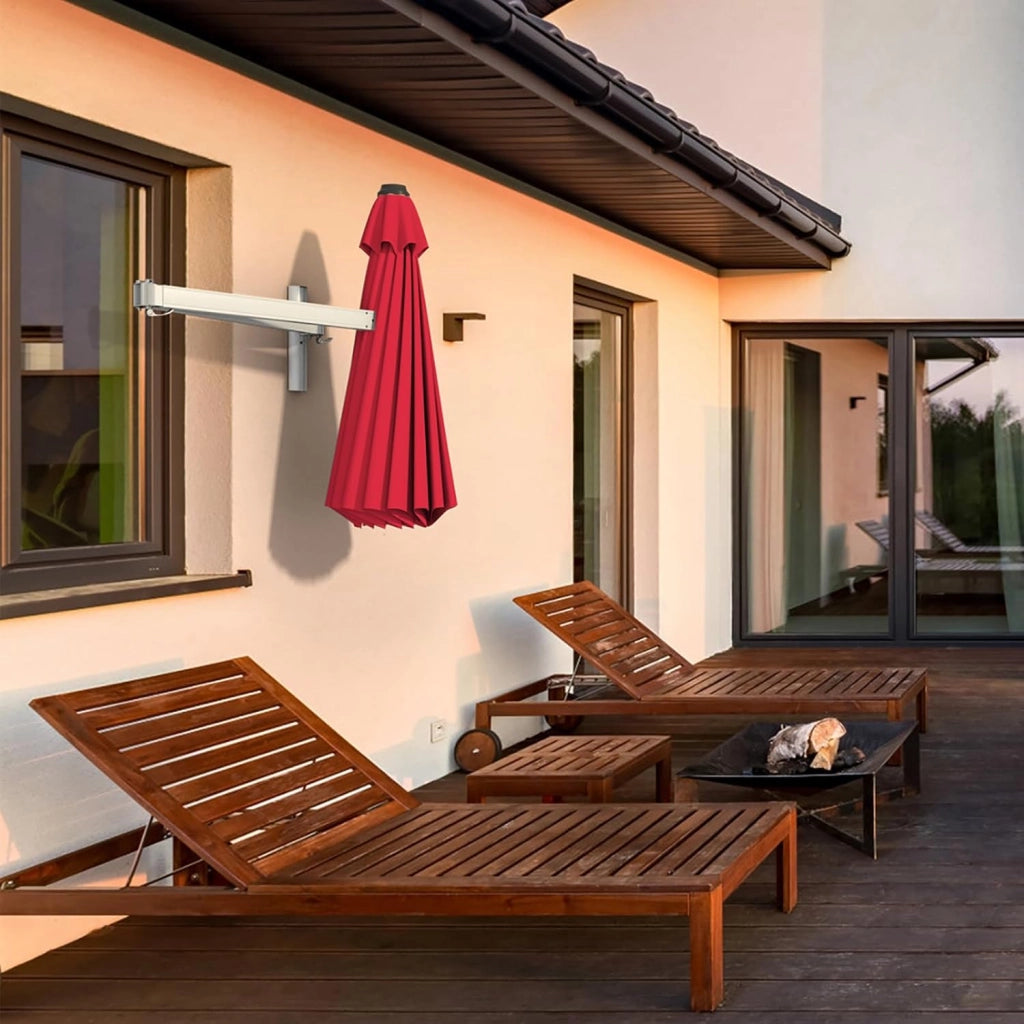 Ombrellone a Muro da Balcone Regolabile in Altezza e ad Angolo, Ombrellone da Parete Richiudibile con Palo in Metallo, Protezione da Sole, Anti UV, Ombrellone da Giardino 250 cm