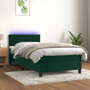 Letto a Molle con Materasso e LED Verde Scuro 80x200cm Velluto