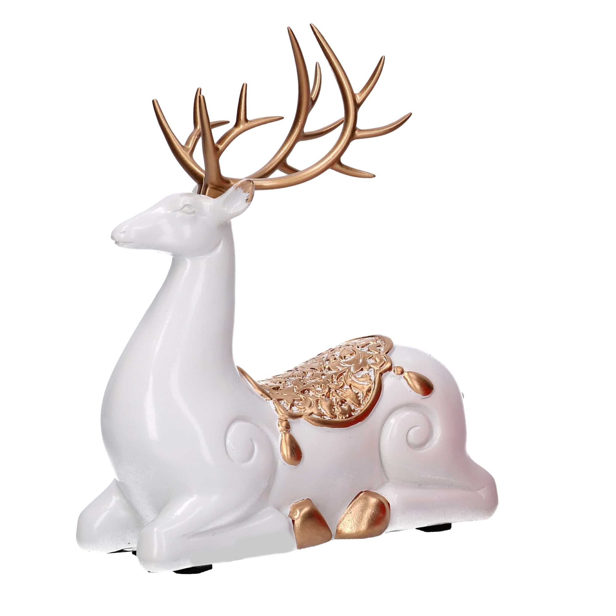 Renna resina seduta oro e bianco cm 17x8xh20