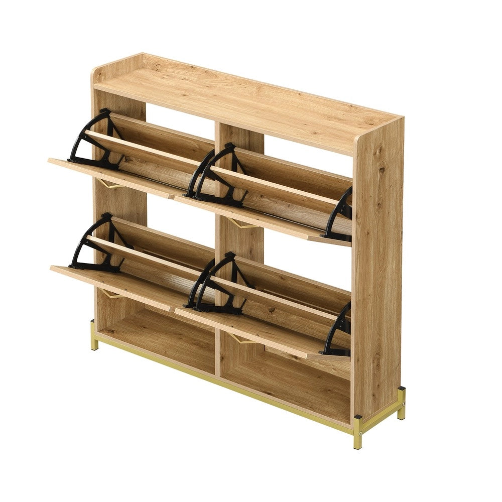 Scarpiera in Legno con Ante in Rattan e Ripiani ¨C MINIMAL ¨C 4 Ante, Metallo