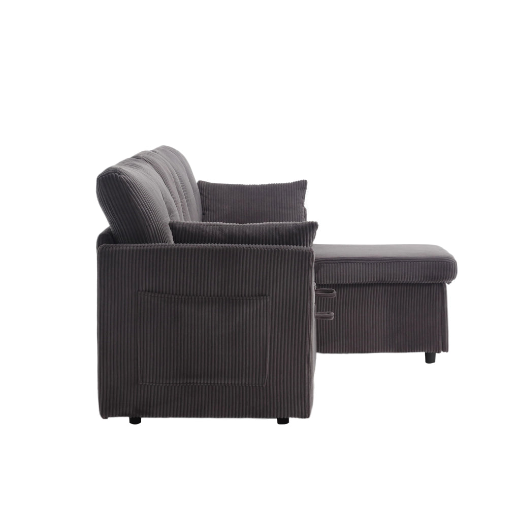 Divano letto modulare reversibile con contenitore; 206x108x66 cm; velluto a coste; grigio scuro