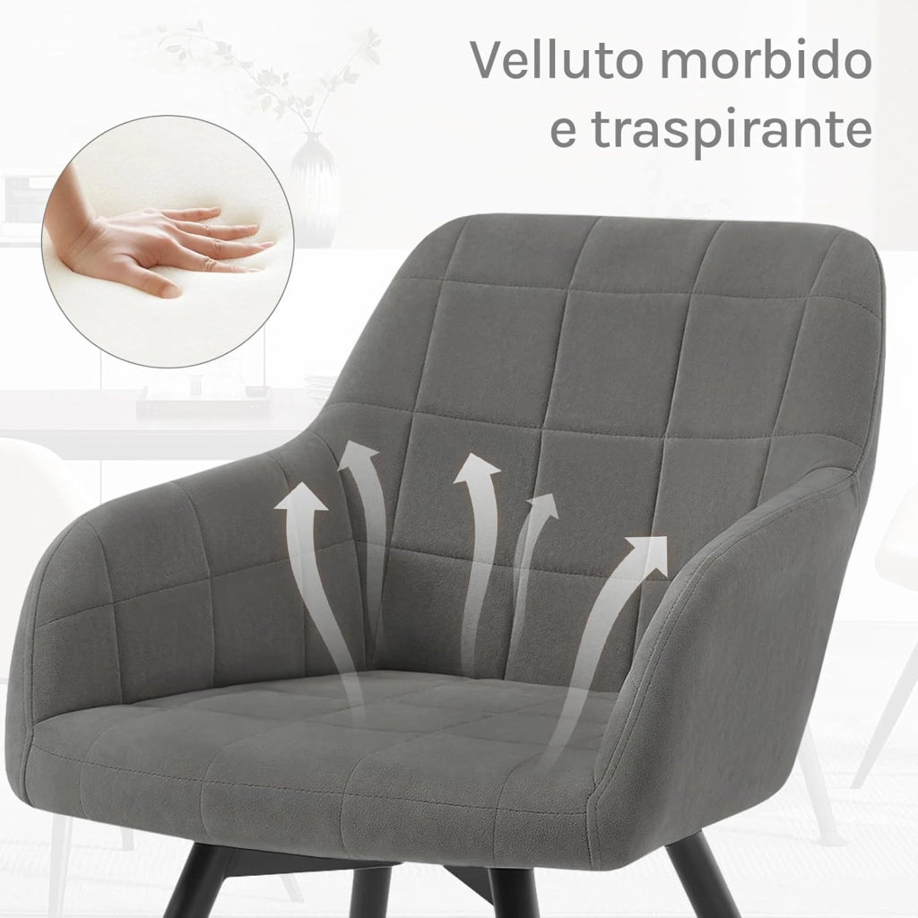 Set di 4 Sedie da Pranzo Girevoli, Sedie da Cucina Ergonomiche Imbottite in Velluto con Gambe in Metallo, Poltrone per Salotto, Ufficio, Camera da Letto, Balcone, Nero, EZS85sz-4
