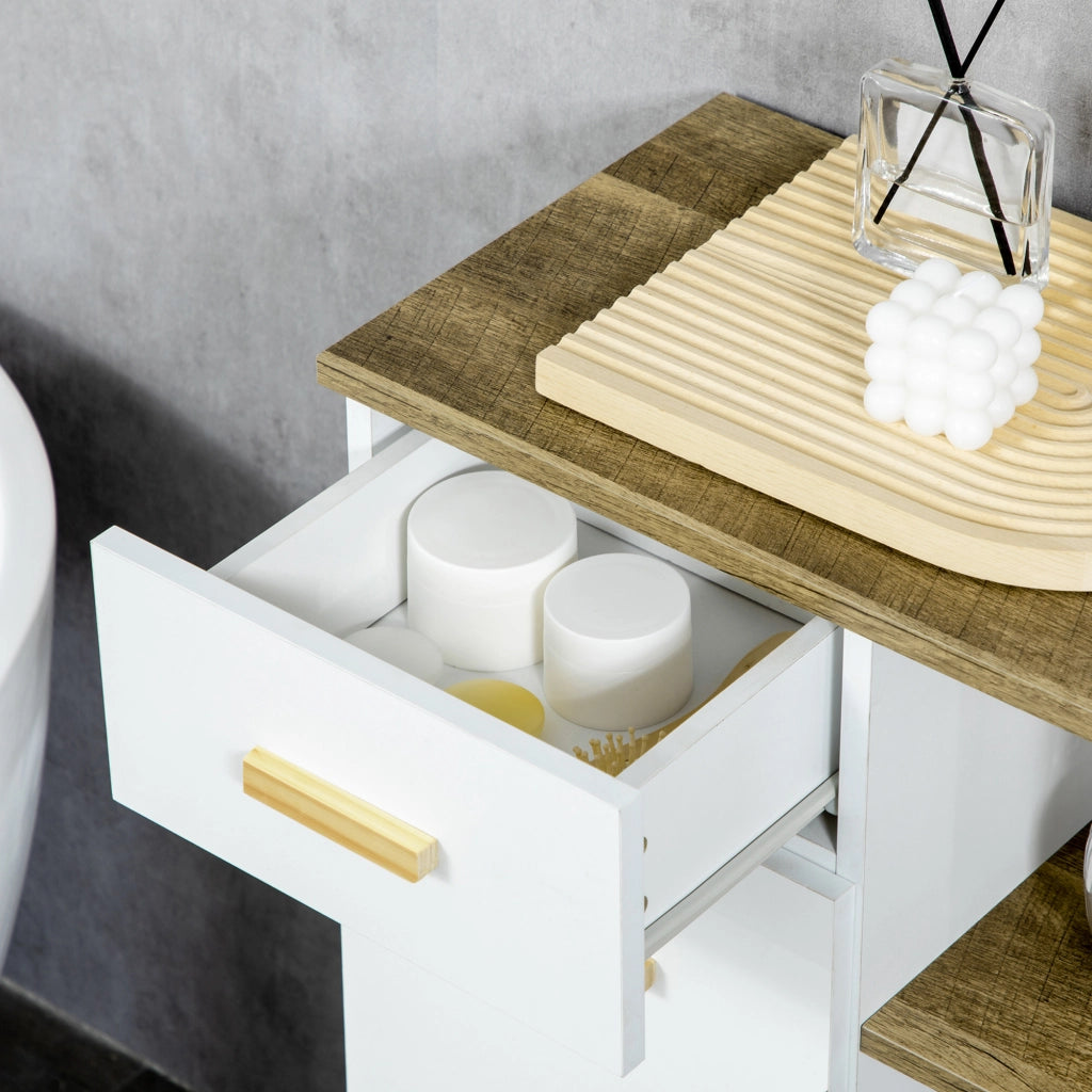 Mobile Bagno Bianco con Armadietto, Cassetti e Ripiani in Legno ¨C zephmum ¨C 50x30x89cm