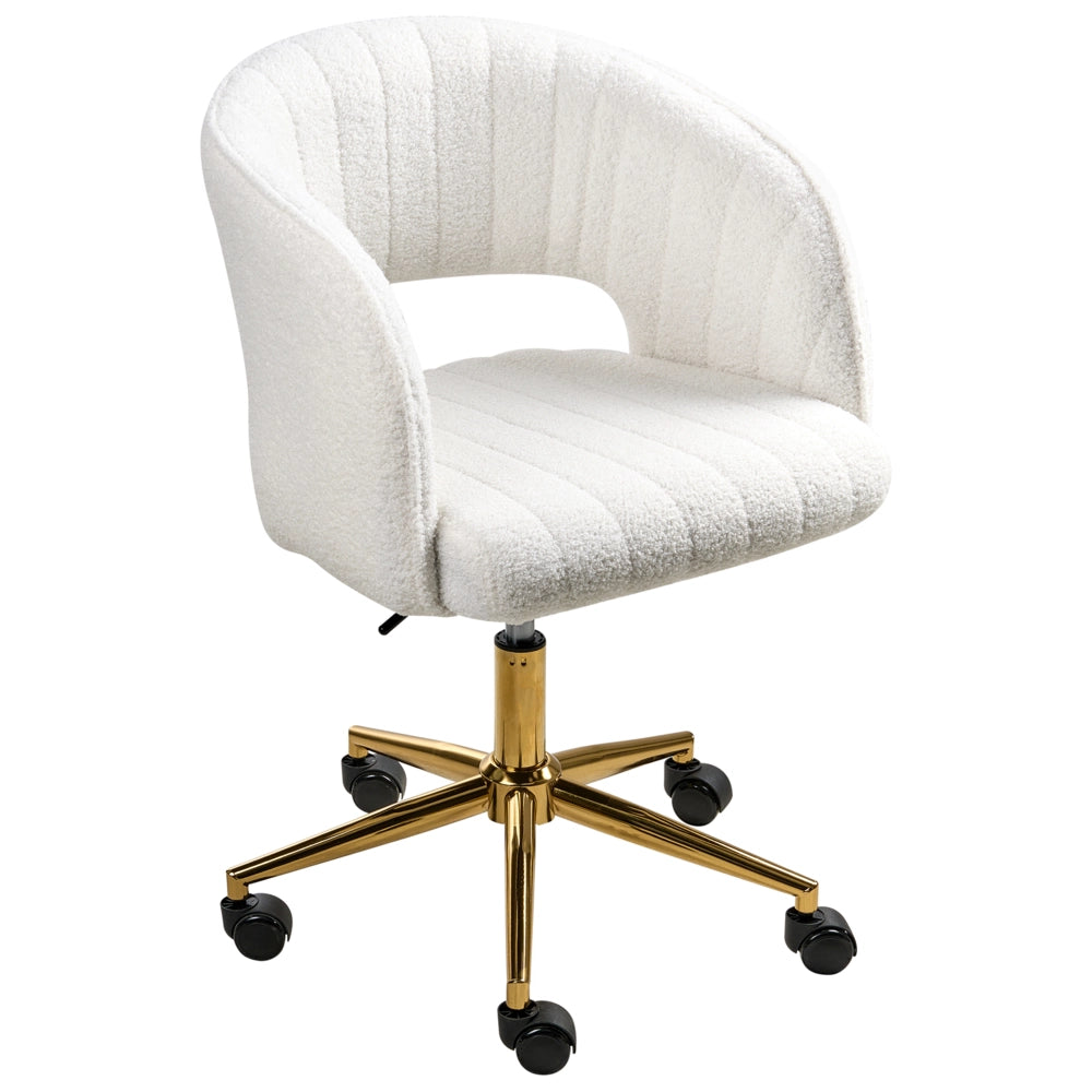 Moderna poltrona girevole da ufficio con braccioli e altezza regolabile Boucle bianco sporco