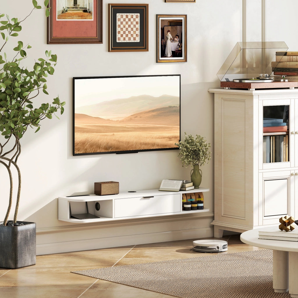 Mobile TV sospeso a parete ¨C Xylo ¨C Bianco con cassetto e 2 ripiani 120x24x16cm