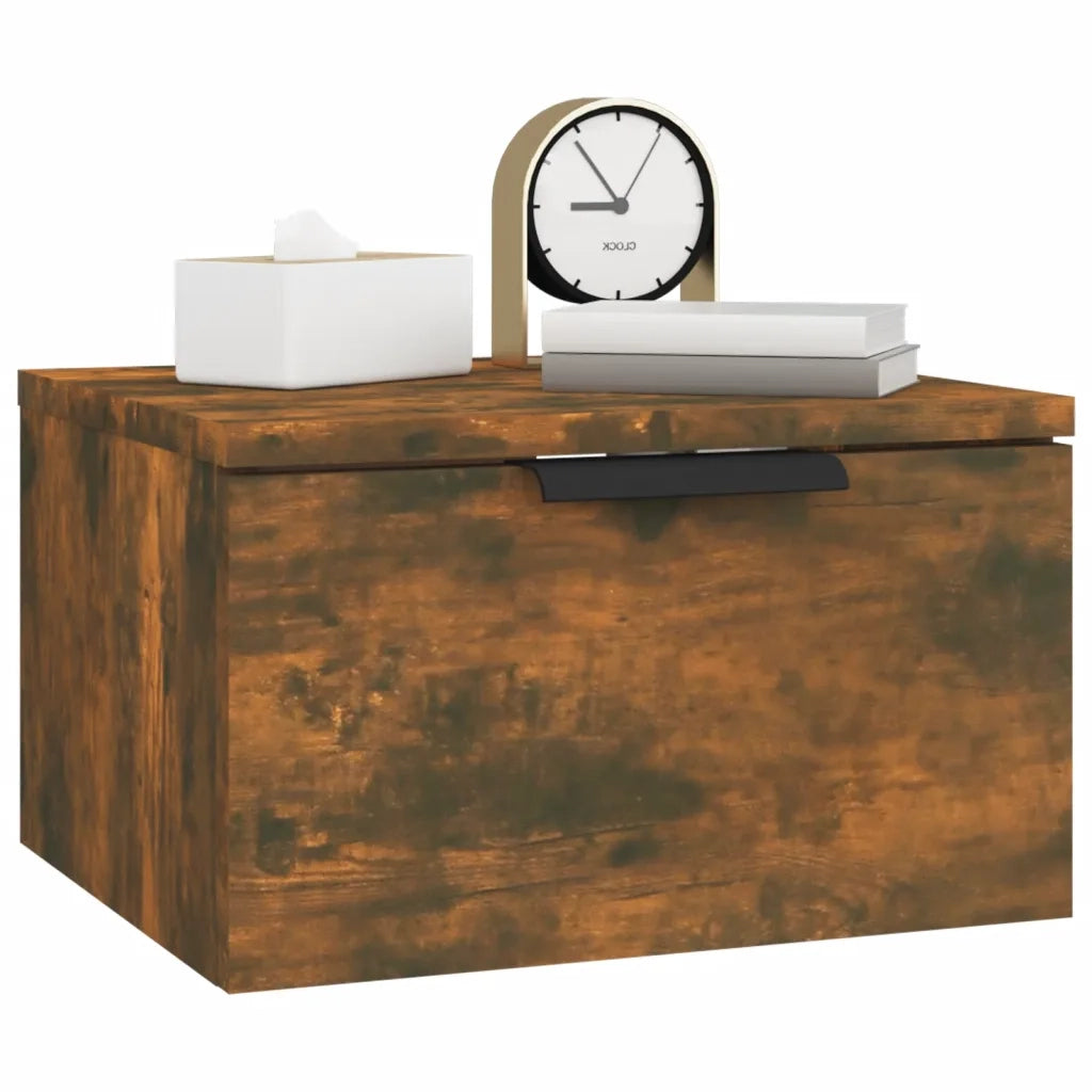 Comodino a Muro-Tavolino da notte sospeso Rovere Fumo 34x30x20 cm