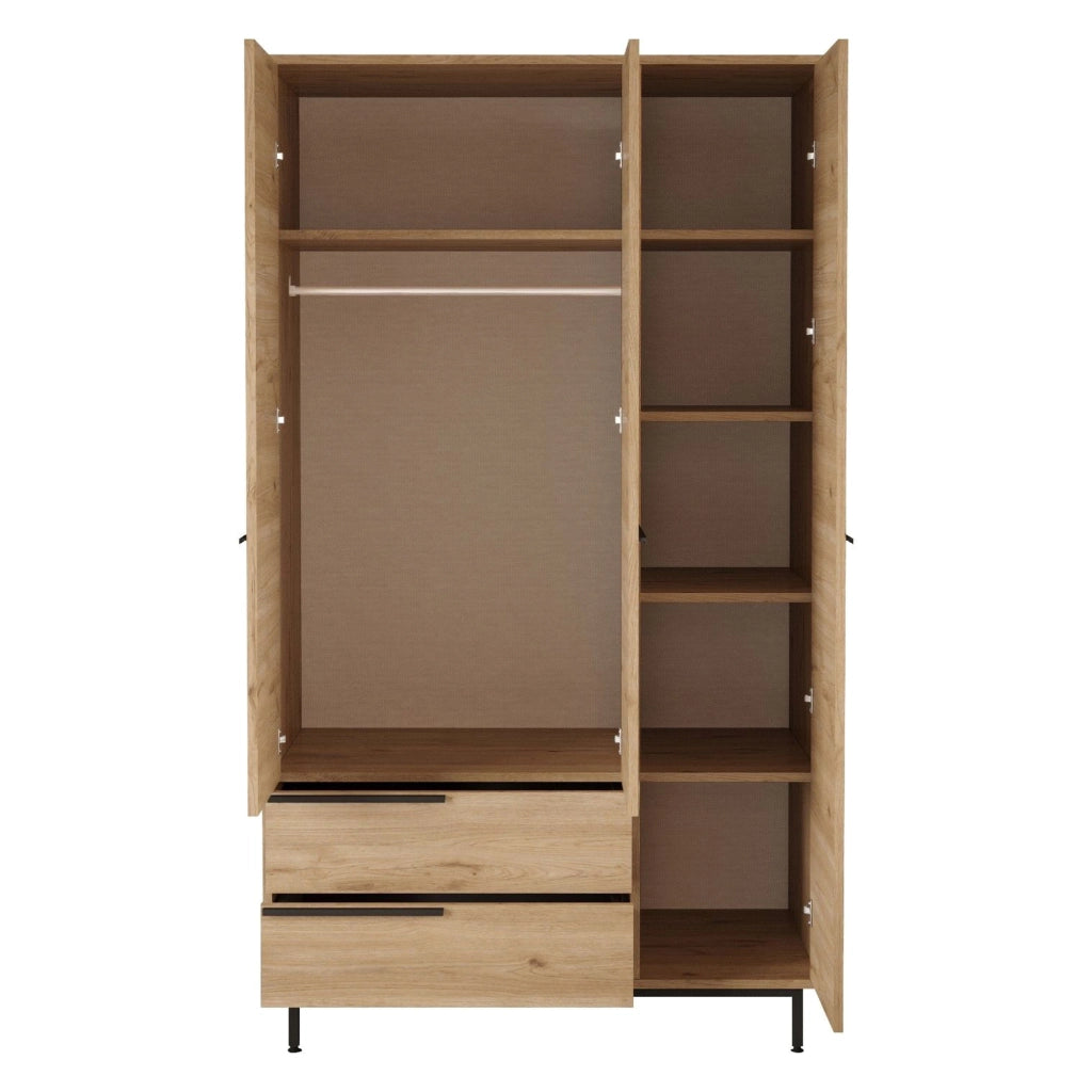 Armadio Camera da Letto Oricola, Guardaroba 3 Ante 5 Ripiani, 112x55 cm Marrone Rovere
