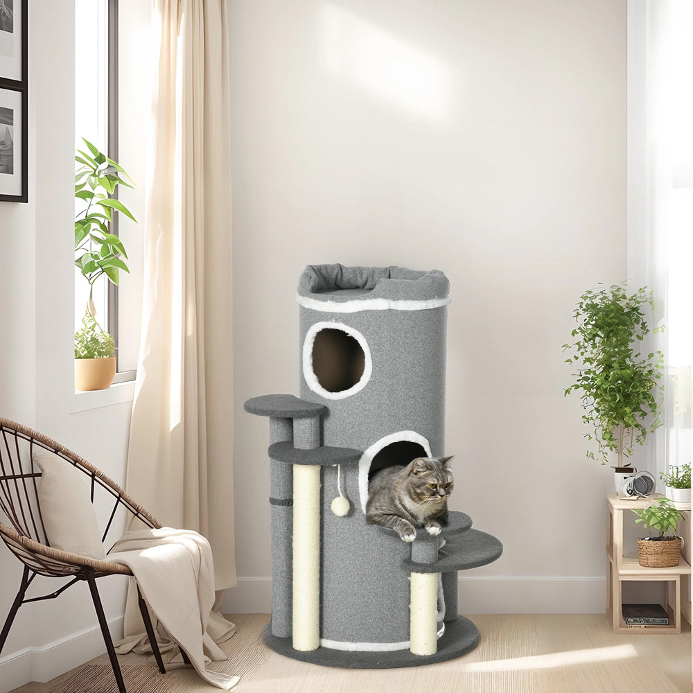 TORRE RASCHIALETTI PER GATTI 99 cm Grigio in pannello di legno