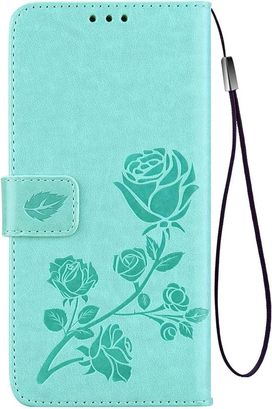 Copri smartphone con design in rilievo PU/TPU con chiusura magnetica, antislip, con slot per carta e posizionamento verticale, verde - Protezione elegante con funzionalità extra