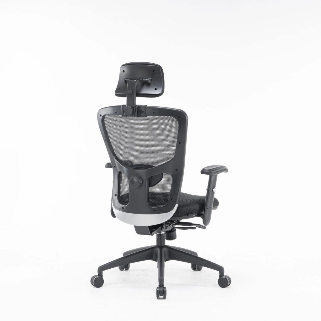 Sedia da ufficio Asterio, Poltrona direzionale a rete con braccioli, Seduta ergonomica da ufficio, 68x66h120/130 cm, Nero