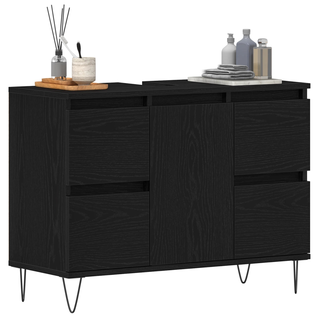 Mobile lavabo da bagno  Nero Rovere 80x33x60 cm Legno ingegnerizzato