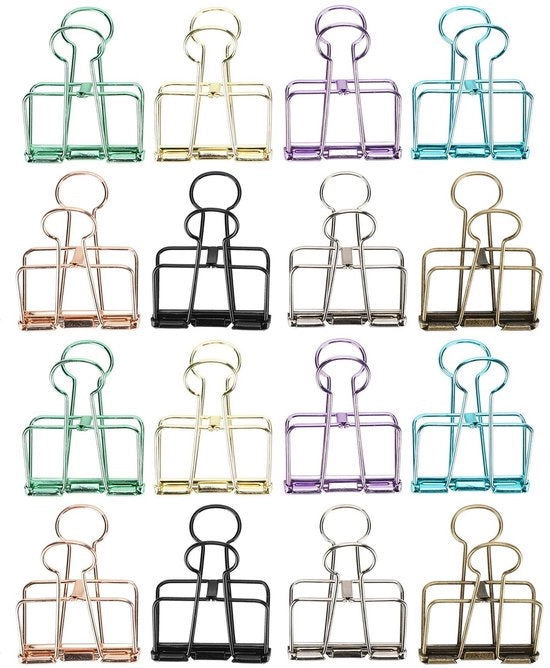Clip di piegatura a 16 pezzi - Maniglia robusta - Filo di acciaio - Varie colorazioni - Dimensioni Grande/Media/Piccola - Peso Grande: 308g - Clip di carta