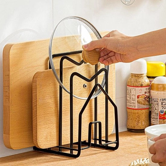Organizzatore per piatti da 2 pezzi con supporto per teglie e coperchi in nero