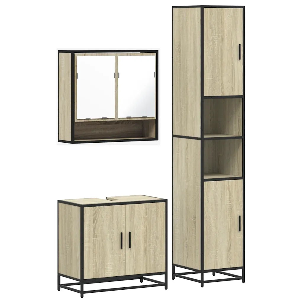 Set Mobili da Bagno 3 pz Rovere Sonoma in Legno Multistrato