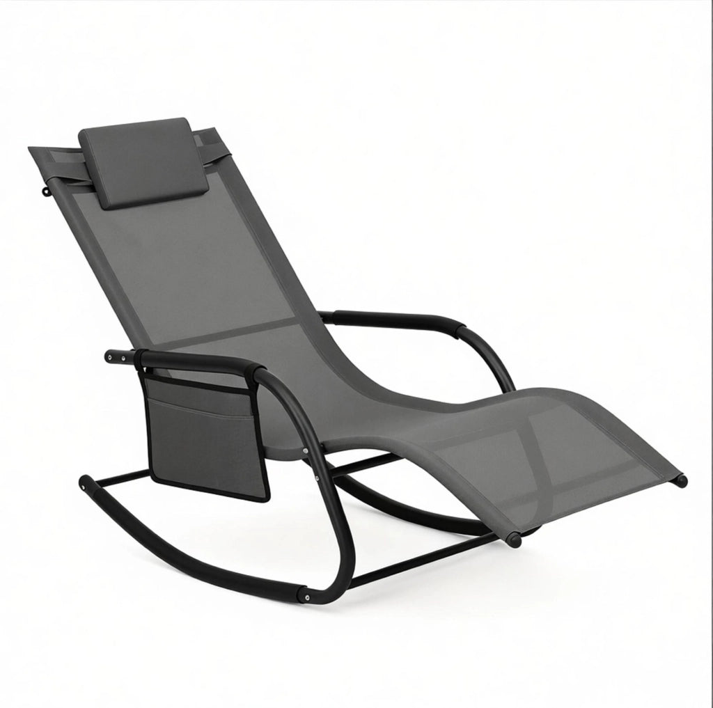 Sdraio oscillante da esterno con tasca laterale; 152x83x62 cm; grigio