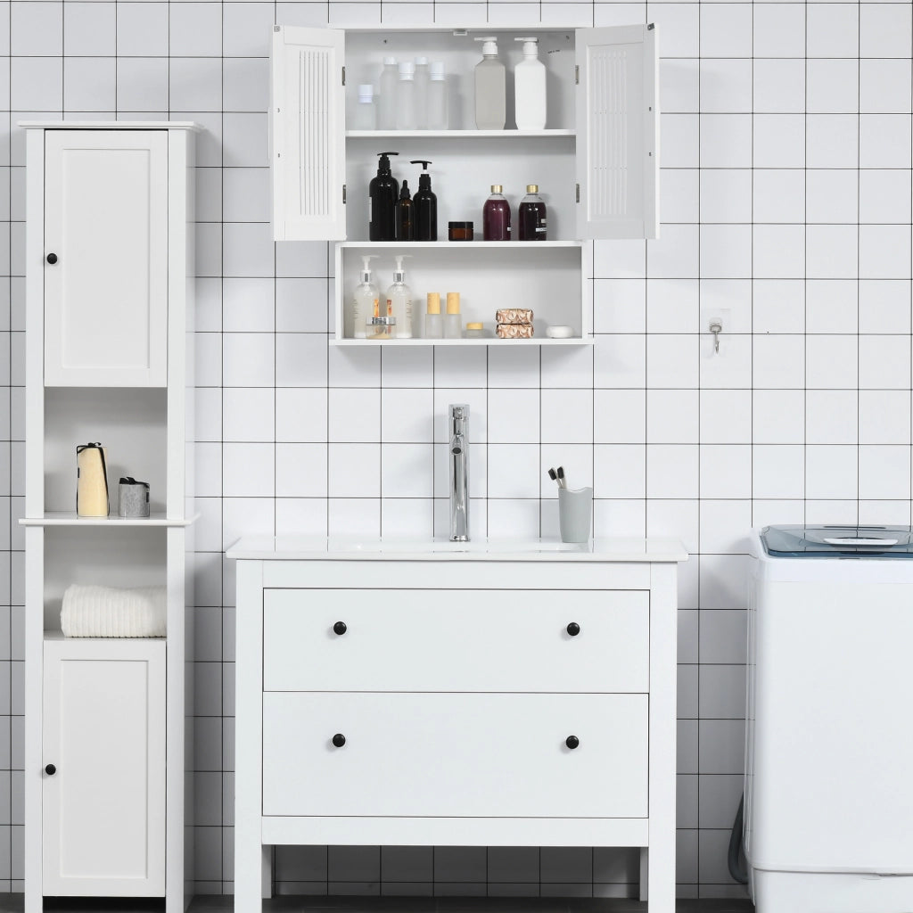 Mobiletto da Bagno Sospeso Salvaspazio con Armadietto e Ripiano ¨C zephmum ¨C Bianco 60x20x70 cm