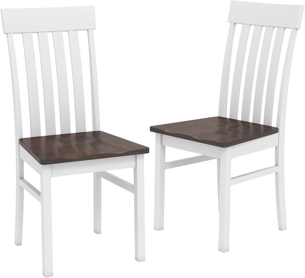 Set di 2 Sedie da Pranzo, Sedie da Cucina senza Braccioli con Schienali Alti a Doghe, Sedute Concave e Gambe in Legno di Hevea, per Sala da Pranzo e Soggiorno, Portata 150 kg (Noce)