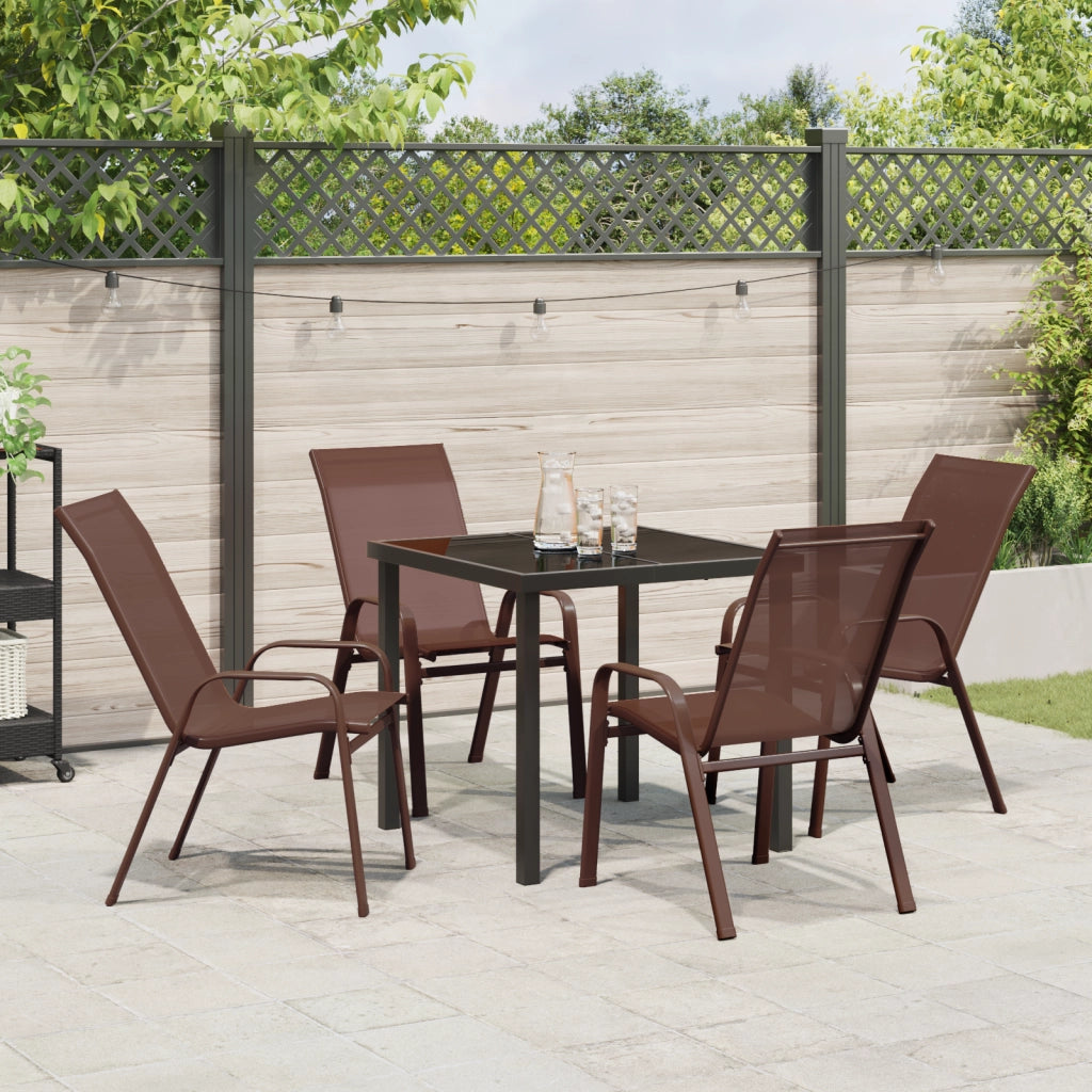 Set da Pranzo Giardino  5 Pezzi in Textilene Marrone e Acciaio