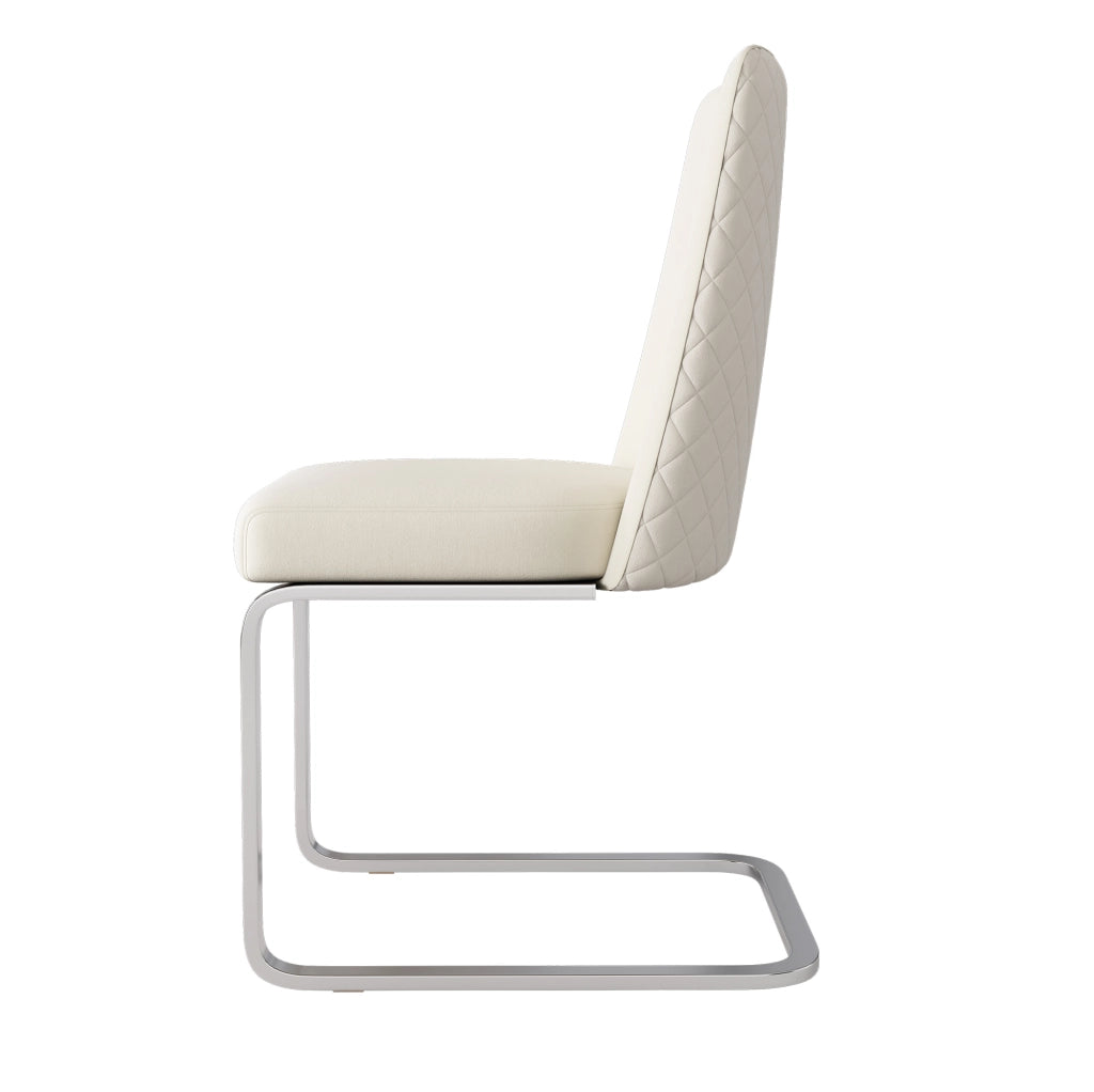 Set di 6 sedie da pranzo in velluto con schienale a rombi e gambe in metallo beige
