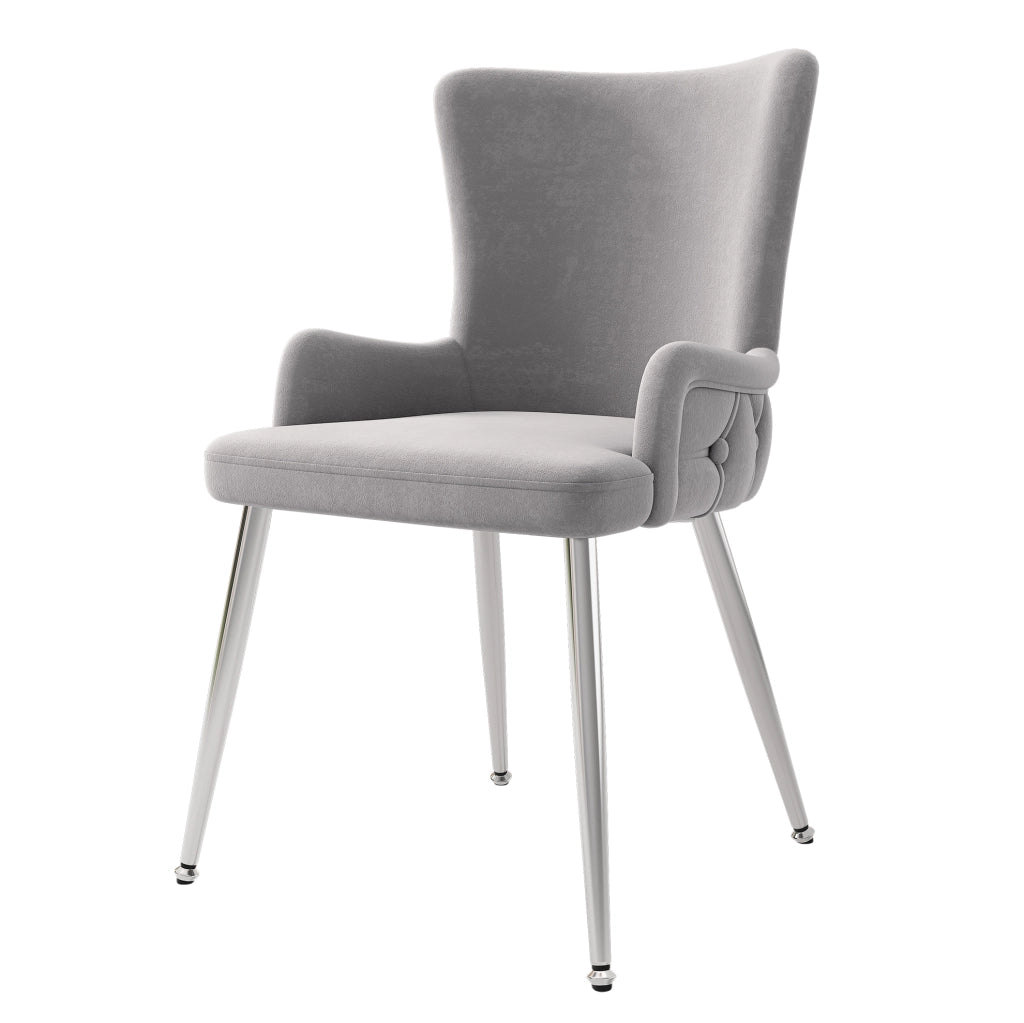 Set di 4 sedie in velluto con gambe in metallo; design moderno; grigio e argento
