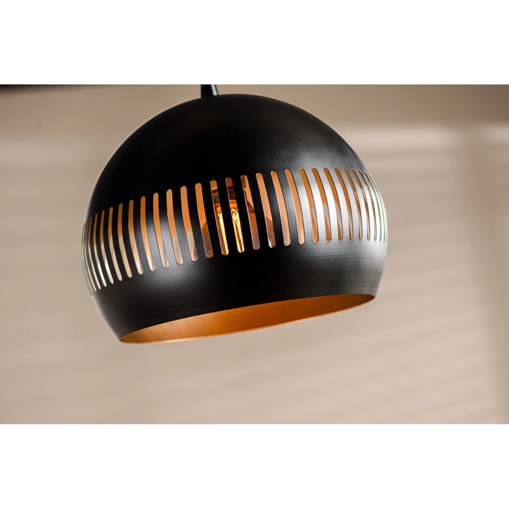 Sospensione lineare H340 nera a 3 luci con cupole in metallo, versione compatta