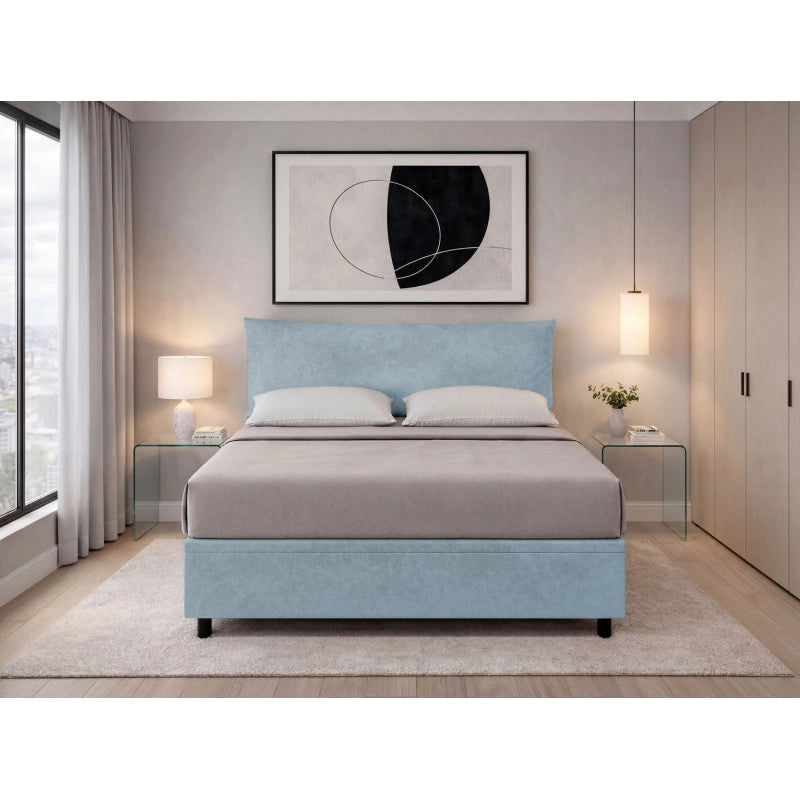 Letto imbottito Matrimoniale 180x190 cm Soft - Contenitore,Microfibra,Azzurro