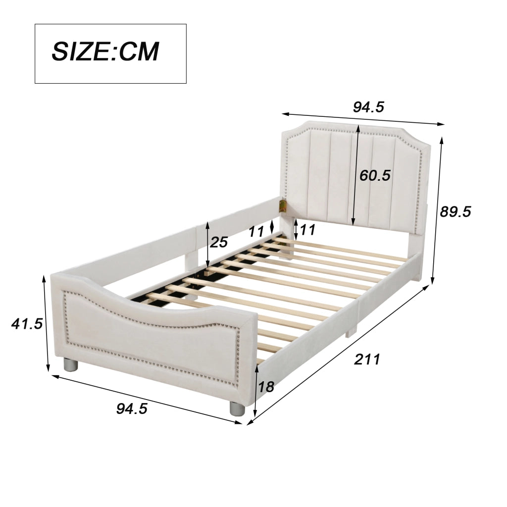 Letto per Bambini 90x200 cm; Letto Singolo - Divano; con Sponda - Flanella - Beige