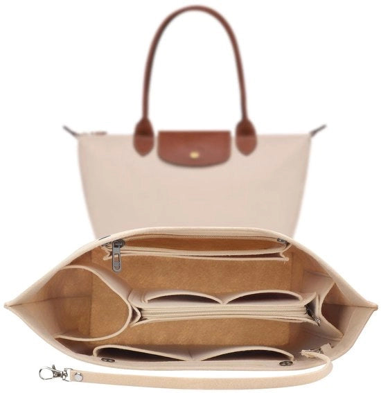 Organizzatore di Borsa a Mano - Inserzione Multifunzionale - Beige - Velluto - Adatto per Borse di Lunghezza Standard - Modello M