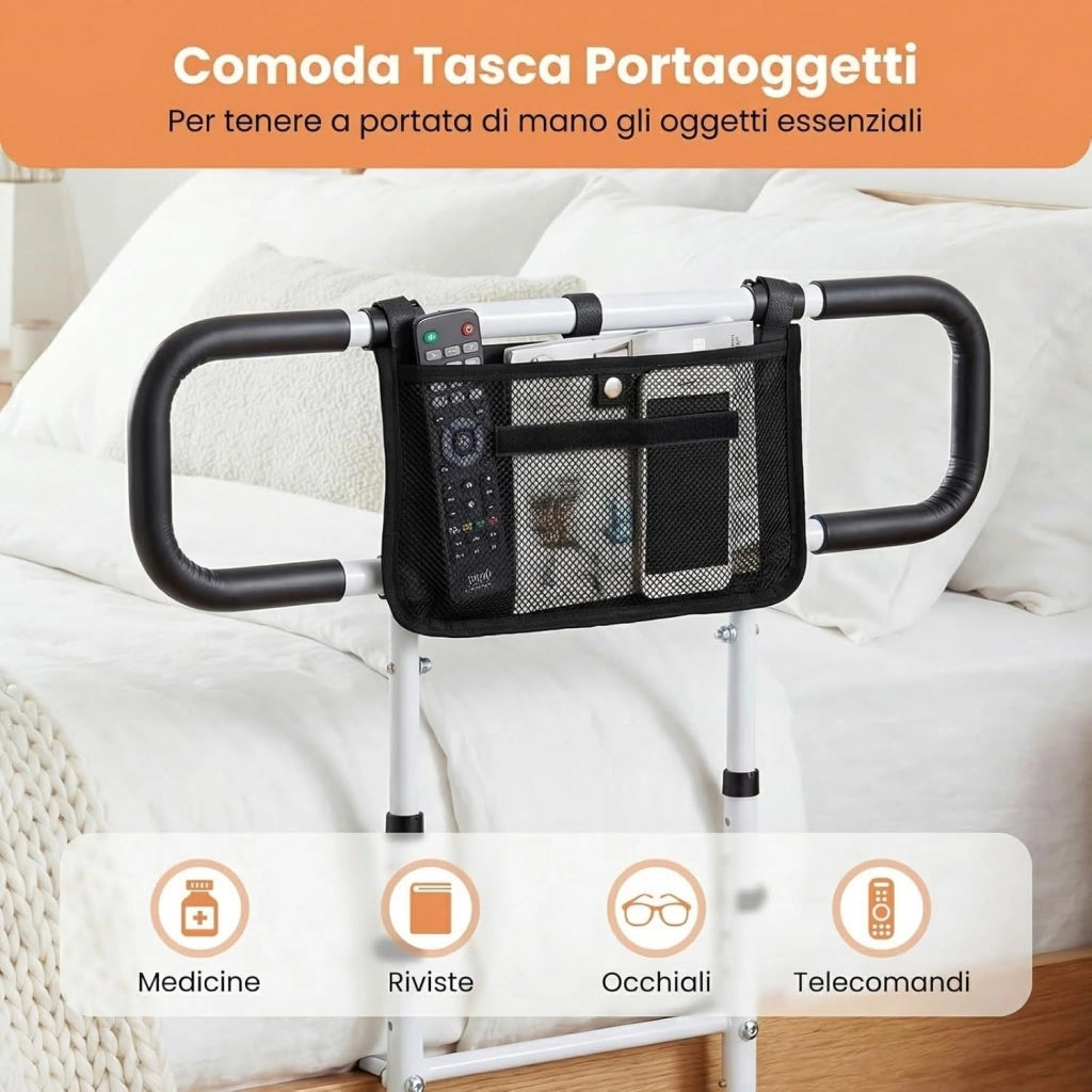 Sponda Letto Anziani Anticaduta, Regolabile, Pieghevole (Bianco)
Sbarra da Letto Adatta Letti Queen, Maniglie Imbottite, Tasca Rimovibile, Base a U, Supporto 136 kg