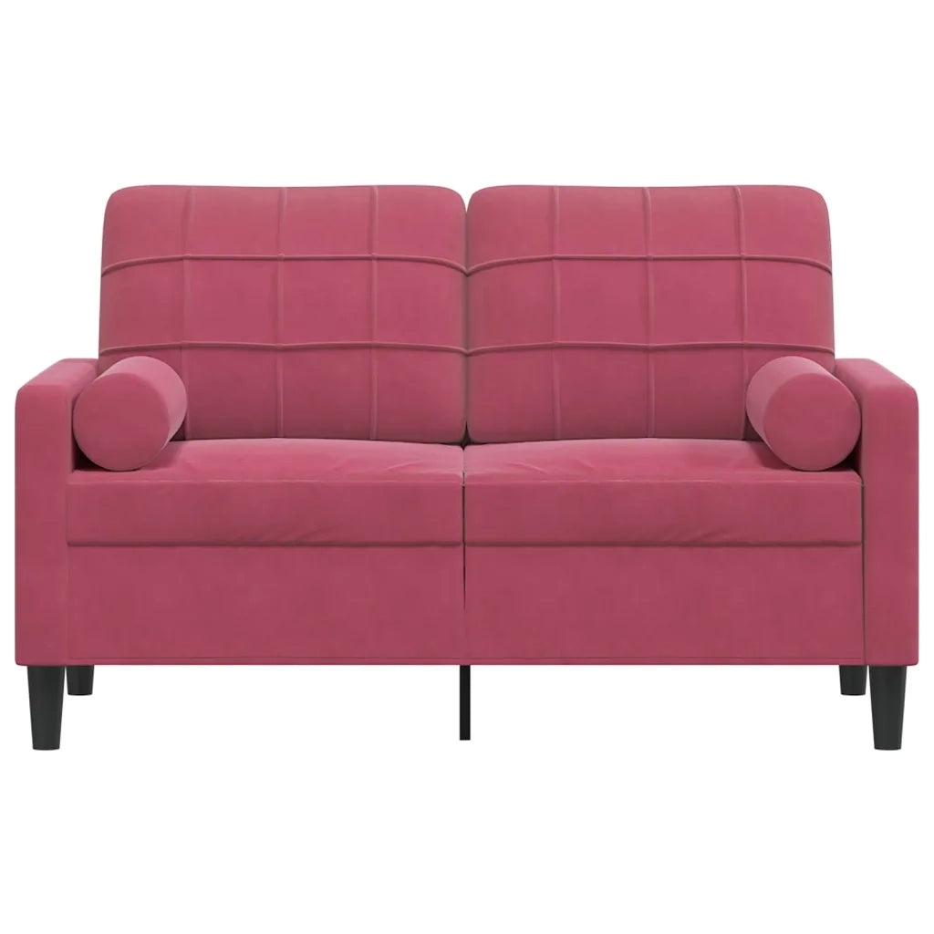 Divano | Divano da soggiorno | Sofa a 2 Posti con Cuscini Rosso Vino 120 cm in Velluto