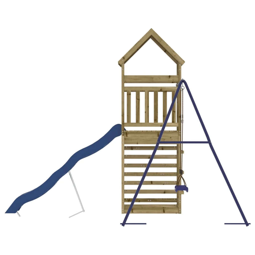 Area giochi all'aperto con altalene scivolo e robuste strutture per arrampicarsi  giochi da giardino 245 x 362 x 264 cm legno di pino impregnato 02_0004765